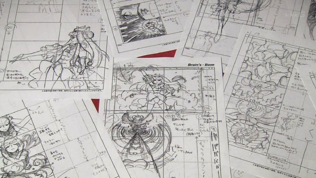 A collection of コンテ用紙 (storyboard sheets) by Director Ikuhara